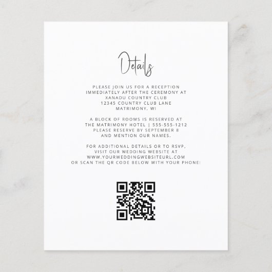 Budget Agate Black Gold QR Code Einladung Hochzeit (Rückseite)