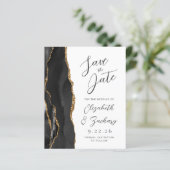 Budget Agate Black Gold Script Save the Date (Stehend Vorderseite)