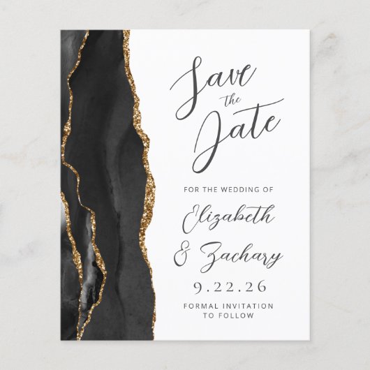 Budget Agate Black Gold Script Save the Date (Vorderseite)
