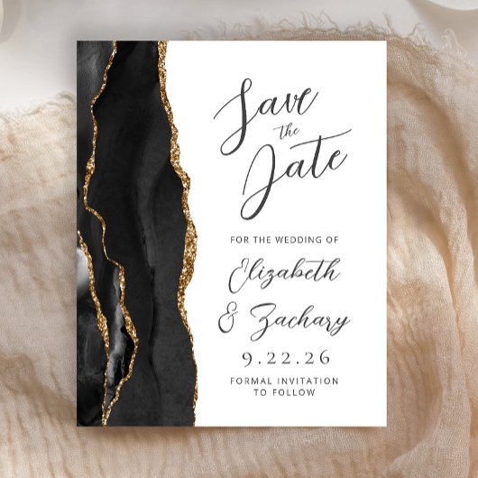 Budget Agate Black Gold Script Save the Date
