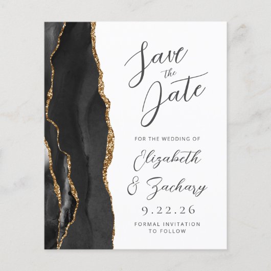 Budget Agate Black Gold Script Save the Date (Vorderseite)
