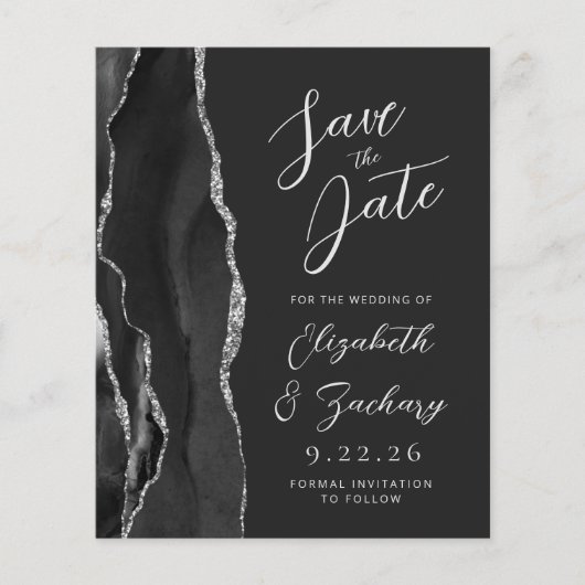 Budget Agate Black Silver Dark Save the Date (Vorderseite)