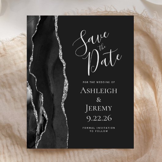 Budget Agate Black Silver Dark Save the Date