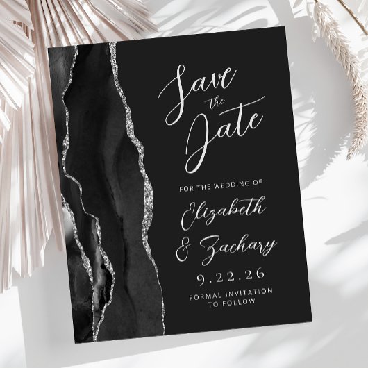 Budget Agate Black Silver Dark Save the Date
