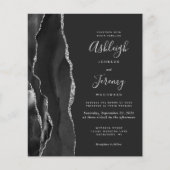 Budget Agate Black Silver Dark Wedding Einladung (Vorderseite)