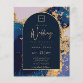 Budget Agate Blue Gold Wedding Einladung QR Code U (Vorderseite)