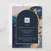 Budget Agate Blue Gold Wedding Einladung QR Code U (Rückseite)