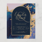 Budget Agate Blue Gold Wedding Einladung QR Code U (Vorderseite)