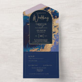 Budget Agate Blue Gold Wedding Einladung QR Code U (Innen Boden)