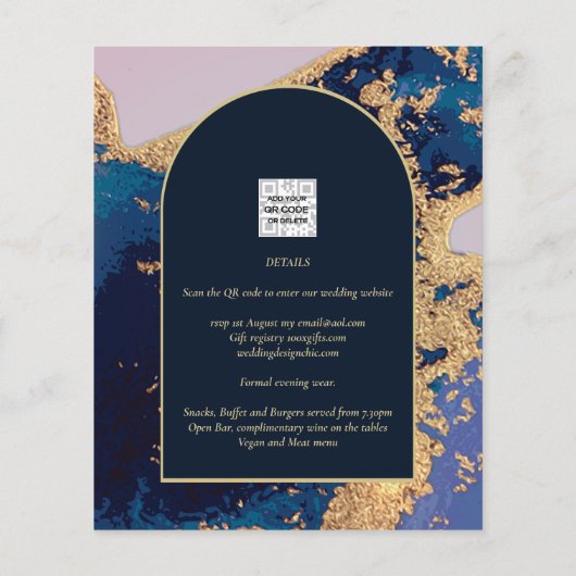 Budget Agate Blue Gold Wedding Einladung QR Code U Flyer (Hinten)