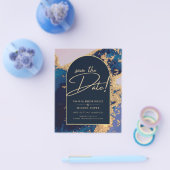 Budget Agate Blue Gold Wedding Save the Dates Flyer (Einzeln)