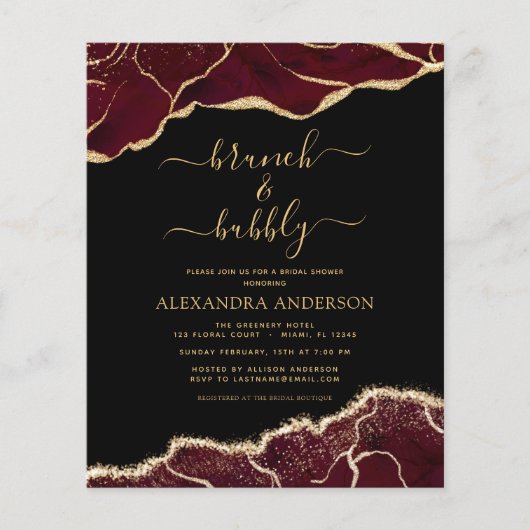 Budget Agate Burgundy Gold Brunch & Bubbly Flyer (Vorne)