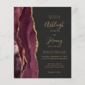 Budget Agate Burgundy Gold Dark Wedding Einladung (Vorderseite)