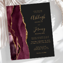 Budget Agate Burgundy Gold Dark Wedding Einladung