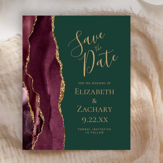 Budget Agate Burgundy Gold Green Save the Date