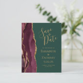 Budget Agate Burgundy Gold Green Save the Date (Stehend Vorderseite)