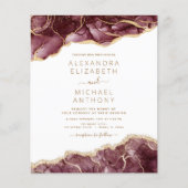 Budget Agate Burgundy Gold Wedding Einladung (Vorderseite)