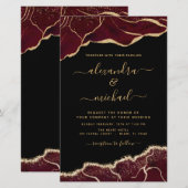Budget Agate Burgundy Gold Wedding Einladung (Vorne/Hinten)