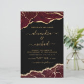 Budget Agate Burgundy Gold Wedding Einladung (Stehend Vorderseite)