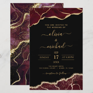 Budget Agate Burgundy Gold Wedding Einladung