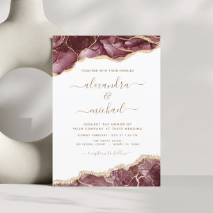 Budget Agate Burgundy Gold Wedding Einladung