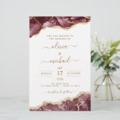 Budget Agate Burgundy Gold Wedding Einladung Flye (Stehend Vorderseite)
