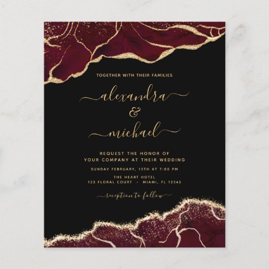Budget Agate Burgundy Gold Wedding Einladung Flyer (Vorne)