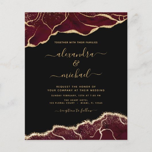 Budget Agate Burgundy Gold Wedding Einladung Flyer (Vorne)