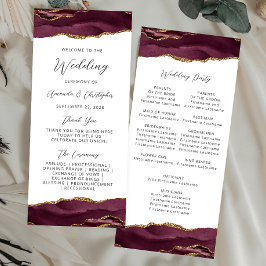 Budget Agate Burgundy Gold Wedding Program Werbekarte