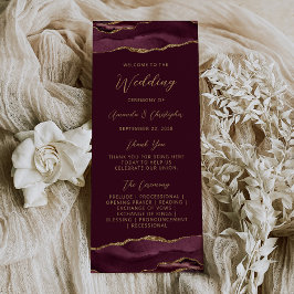 Budget Agate Burgundy Gold Wedding Program Werbekarte