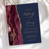 Budget Agate Burgundy Navy Blue Wedding Invitation