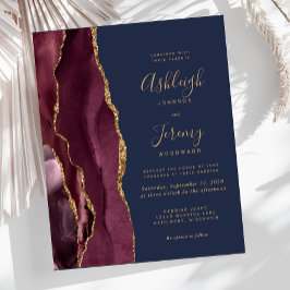 Budget Agate Burgundy Navy Blue Wedding Invitation