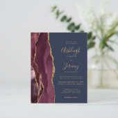 Budget Agate Burgundy Navy Blue Wedding Invitation (Stehend Vorderseite)