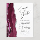 Budget Agate Burgundy Silver Script Save the Date (Vorderseite)