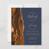 Budget Agate Burnt Orange Blue Wedding Einladung (Vorderseite)