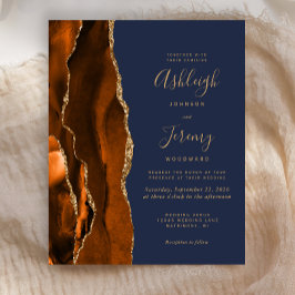 Budget Agate Burnt Orange Blue Wedding Einladung