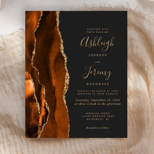 Budget Agate Burnt Orange Dark Wedding Einladung