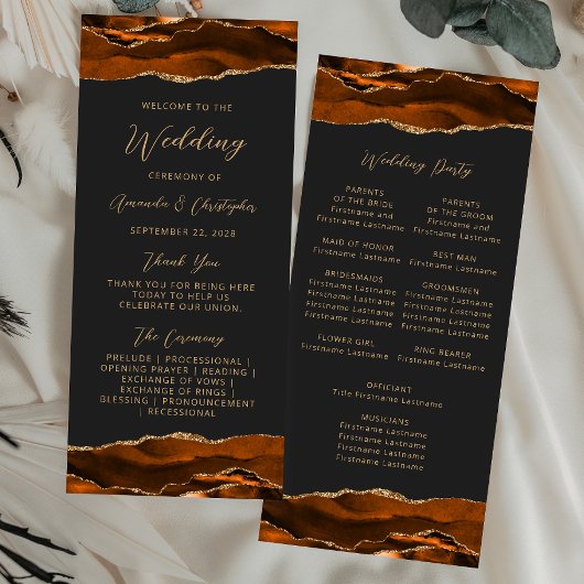 Budget Agate Burnt Orange Dark Wedding Program Werbekarte