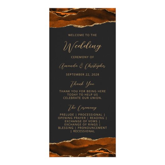 Budget Agate Burnt Orange Dark Wedding Program Werbekarte (Vorne)