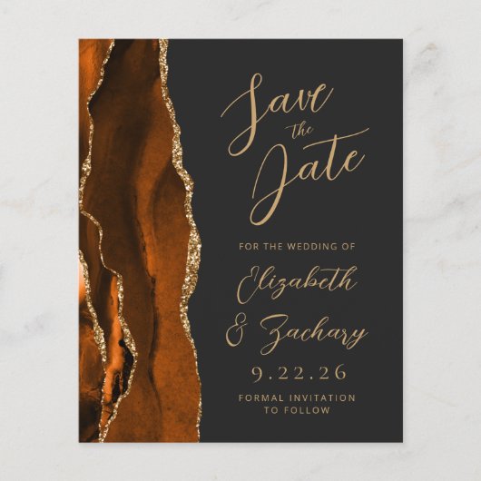 Budget Agate Burnt Orange Gold Dark Save the Date (Vorderseite)