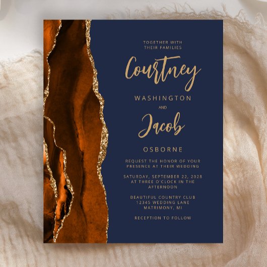 Budget Agate Burnt Orange Navy Blue Wedite Einladu