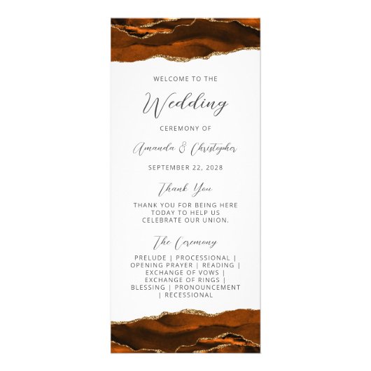 Budget Agate Burnt Orange Wedding Programm (Vorne)