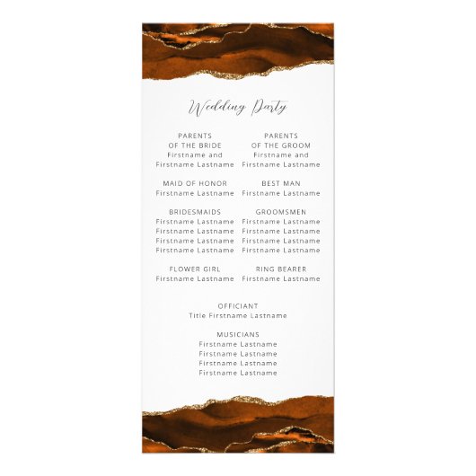 Budget Agate Burnt Orange Wedding Programm (Hinten)