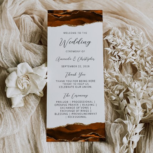 Budget Agate Burnt Orange Wedding Programm
