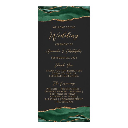 Budget Agate Emerald Green Dark Wedding Program Werbekarte (Vorne)