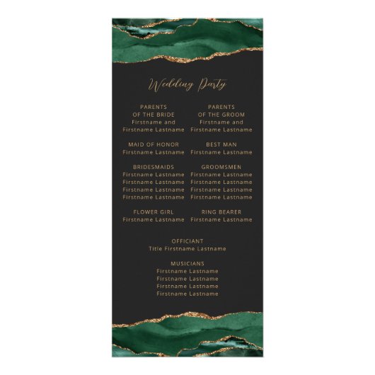 Budget Agate Emerald Green Dark Wedding Program Werbekarte (Hinten)