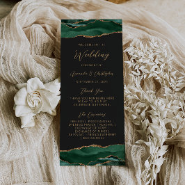 Budget Agate Emerald Green Dark Wedding Program Werbekarte