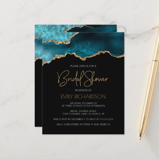 Budget Agate Geode Aquamarin Bridal Dusche Einladu (Vorderseite/Rückseite Beispiel)