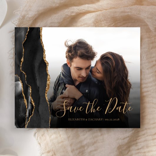 Budget Agate Geode Black Gold Foto Save the Date