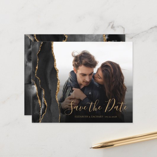 Budget Agate Geode Black Gold Foto Save the Date (Vorderseite/Rückseite Beispiel)